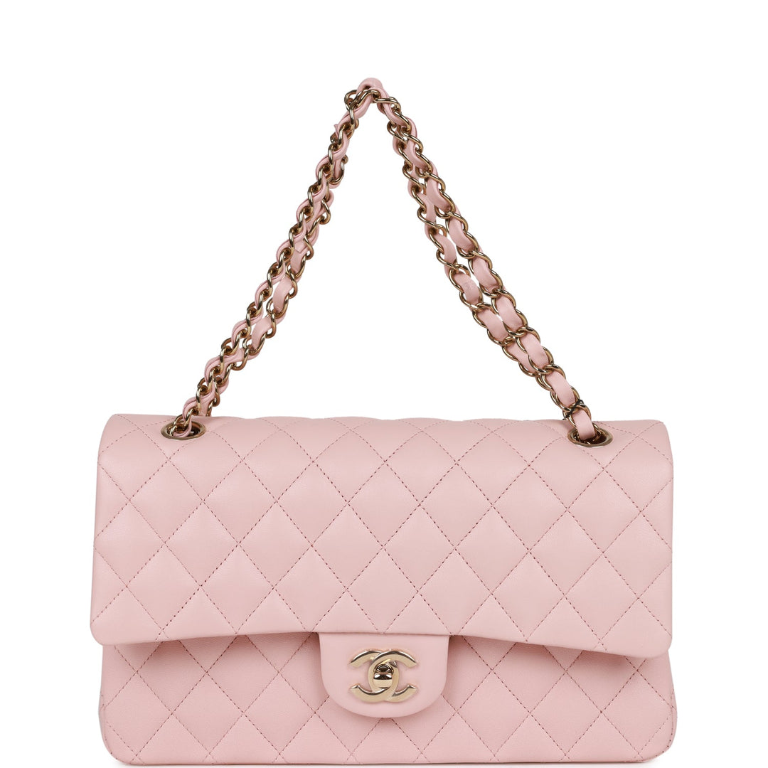 Top Quality Chanel Medium Classic Double Flap Bag Light Pink Lambskin Light Gold Hardware