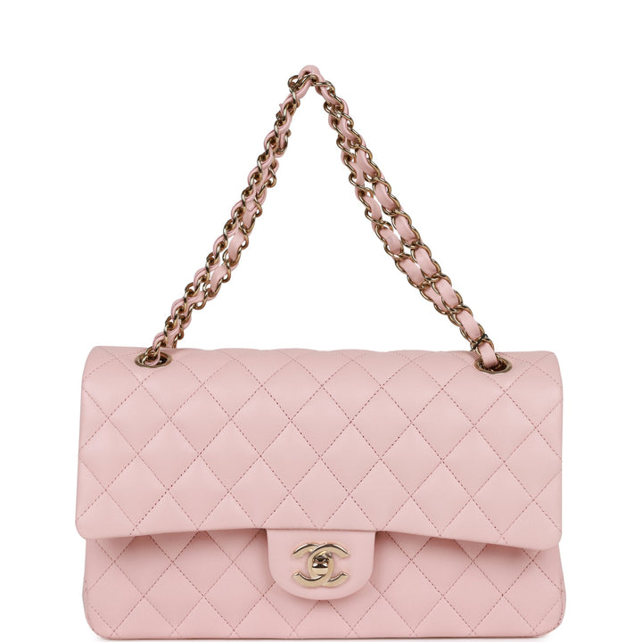 Top Quality Chanel Medium Classic Double Flap Bag Light Pink Lambskin Light Gold Hardware