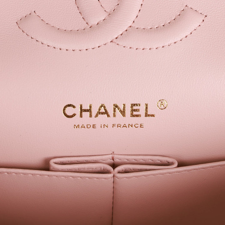 Top Quality Chanel Medium Classic Double Flap Bag Light Pink Lambskin Light Gold Hardware