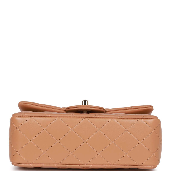 Top Quality Chanel Mini Rectangular Flap with Top Handle Caramel Lambskin Light Gold Hardware