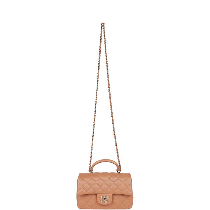 Top Quality Chanel Mini Rectangular Flap with Top Handle Caramel Lambskin Light Gold Hardware