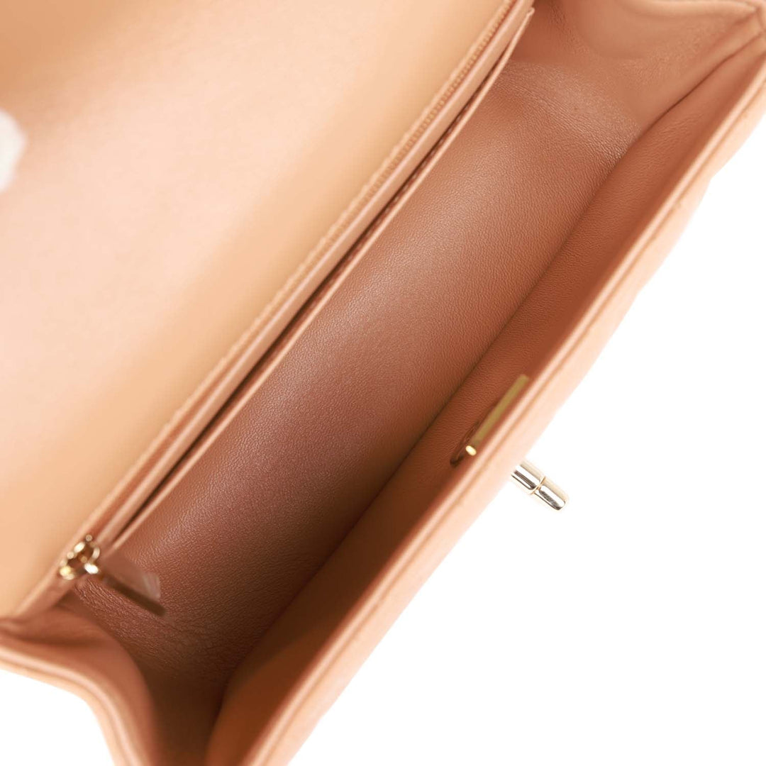 Top Quality Chanel Mini Rectangular Flap with Top Handle Caramel Lambskin Light Gold Hardware