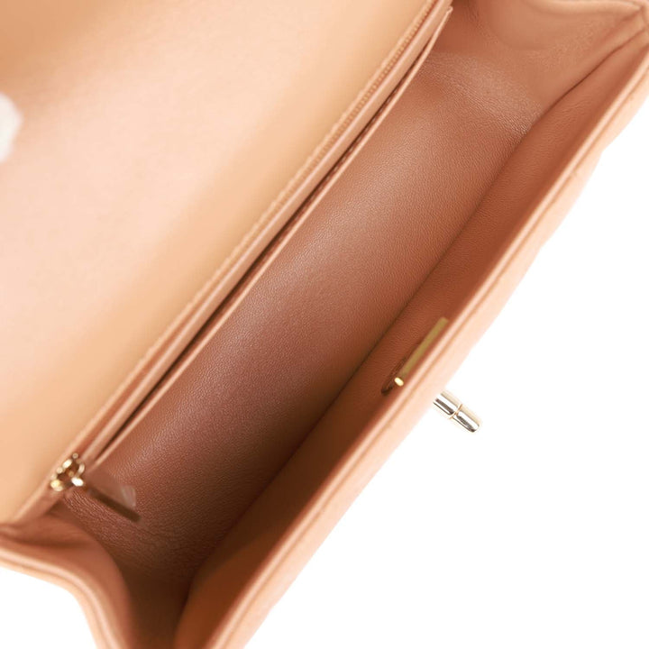 Top Quality Chanel Mini Rectangular Flap with Top Handle Caramel Lambskin Light Gold Hardware