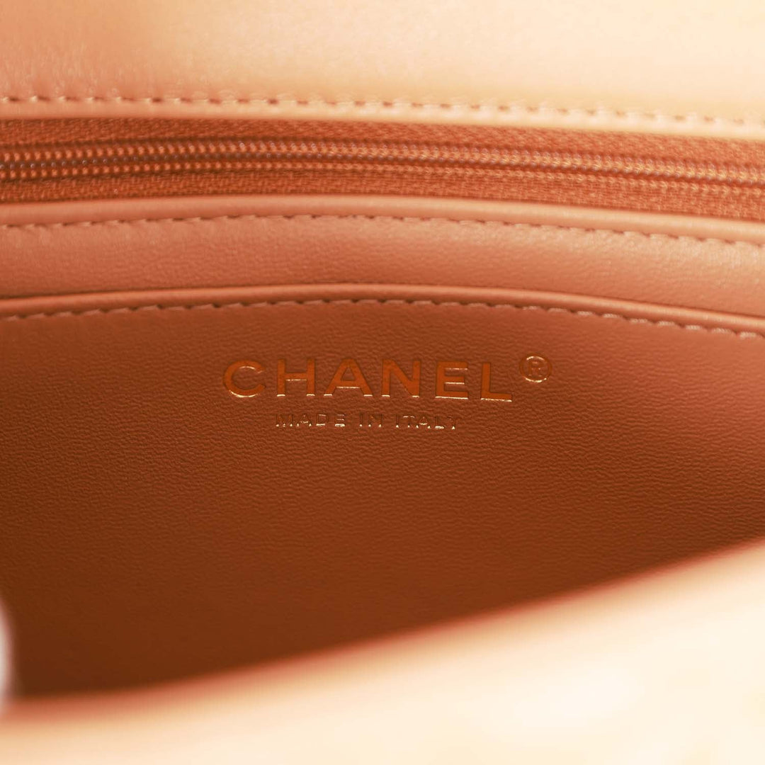 Top Quality Chanel Mini Rectangular Flap with Top Handle Caramel Lambskin Light Gold Hardware