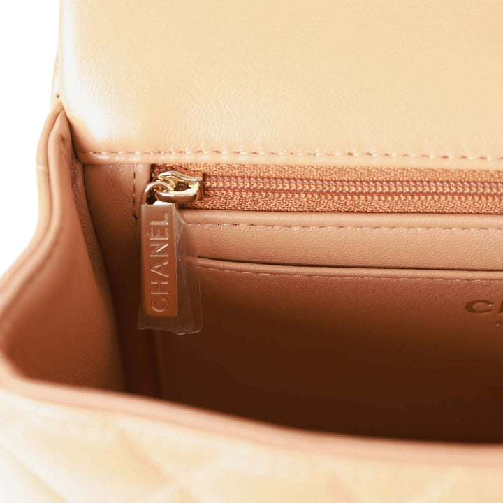 Top Quality Chanel Mini Rectangular Flap with Top Handle Caramel Lambskin Light Gold Hardware