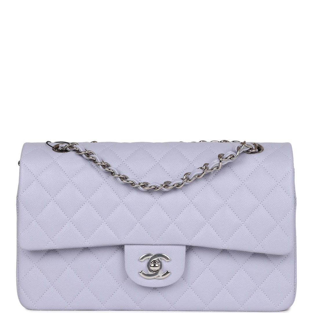 Top Quality Chanel Medium Classic Double Flap Light Purple Caviar Silver Hardware