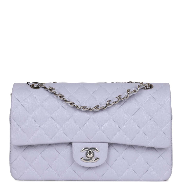 Top Quality Chanel Medium Classic Double Flap Light Purple Caviar Silver Hardware