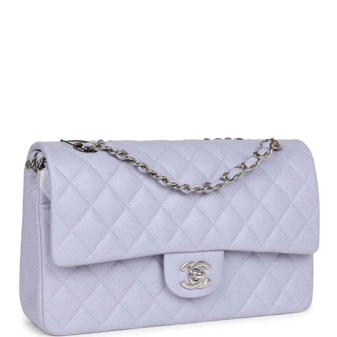 Top Quality Chanel Medium Classic Double Flap Light Purple Caviar Silver Hardware