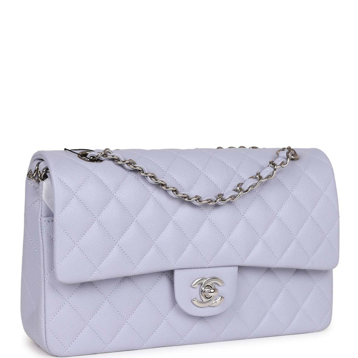 Top Quality Chanel Medium Classic Double Flap Light Purple Caviar Silver Hardware