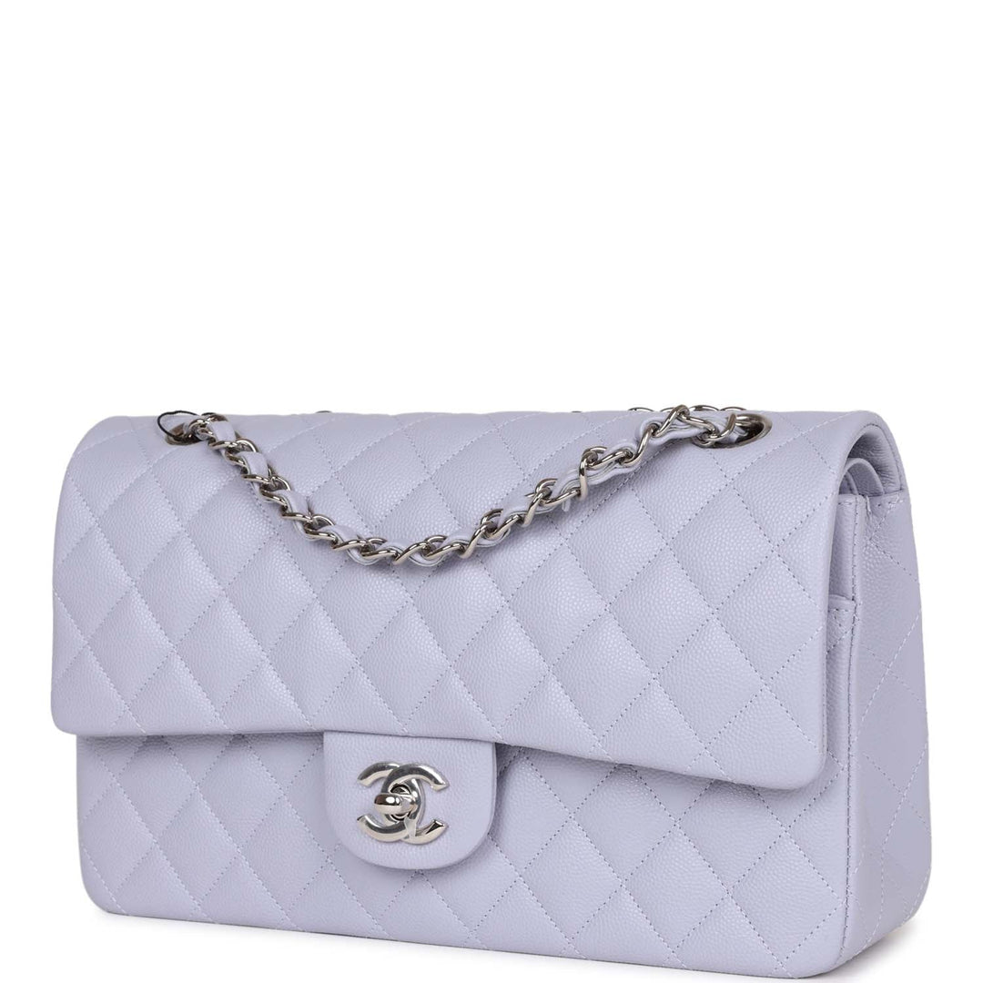 Top Quality Chanel Medium Classic Double Flap Light Purple Caviar Silver Hardware