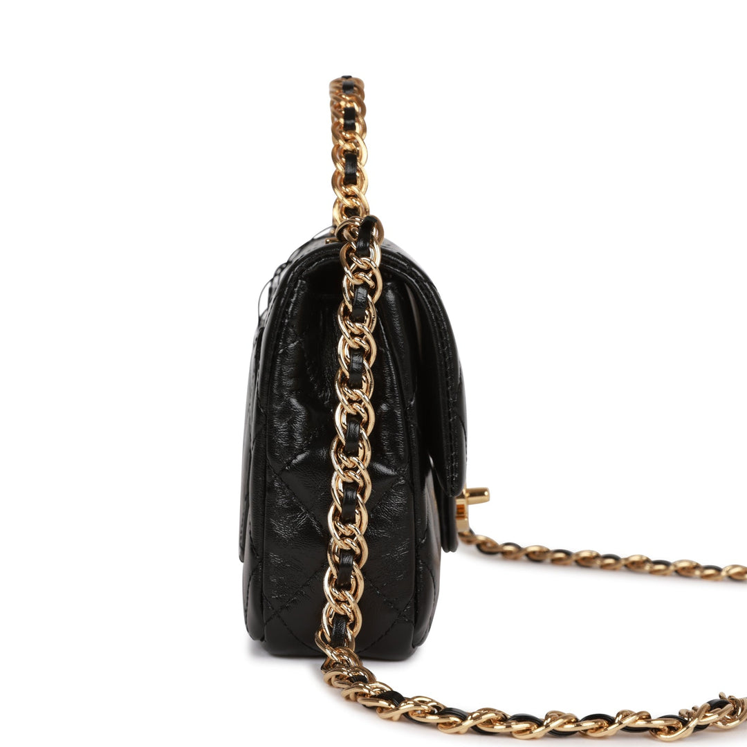 Top Quality Chanel Mini Rectangular Flap with Top Handle Black Lambskin Gold Hardware