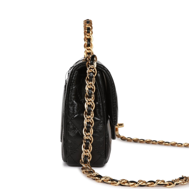 Top Quality Chanel Mini Rectangular Flap with Top Handle Black Lambskin Gold Hardware