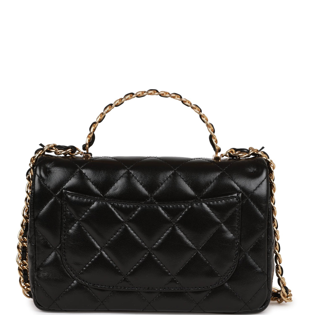 Top Quality Chanel Mini Rectangular Flap with Top Handle Black Lambskin Gold Hardware
