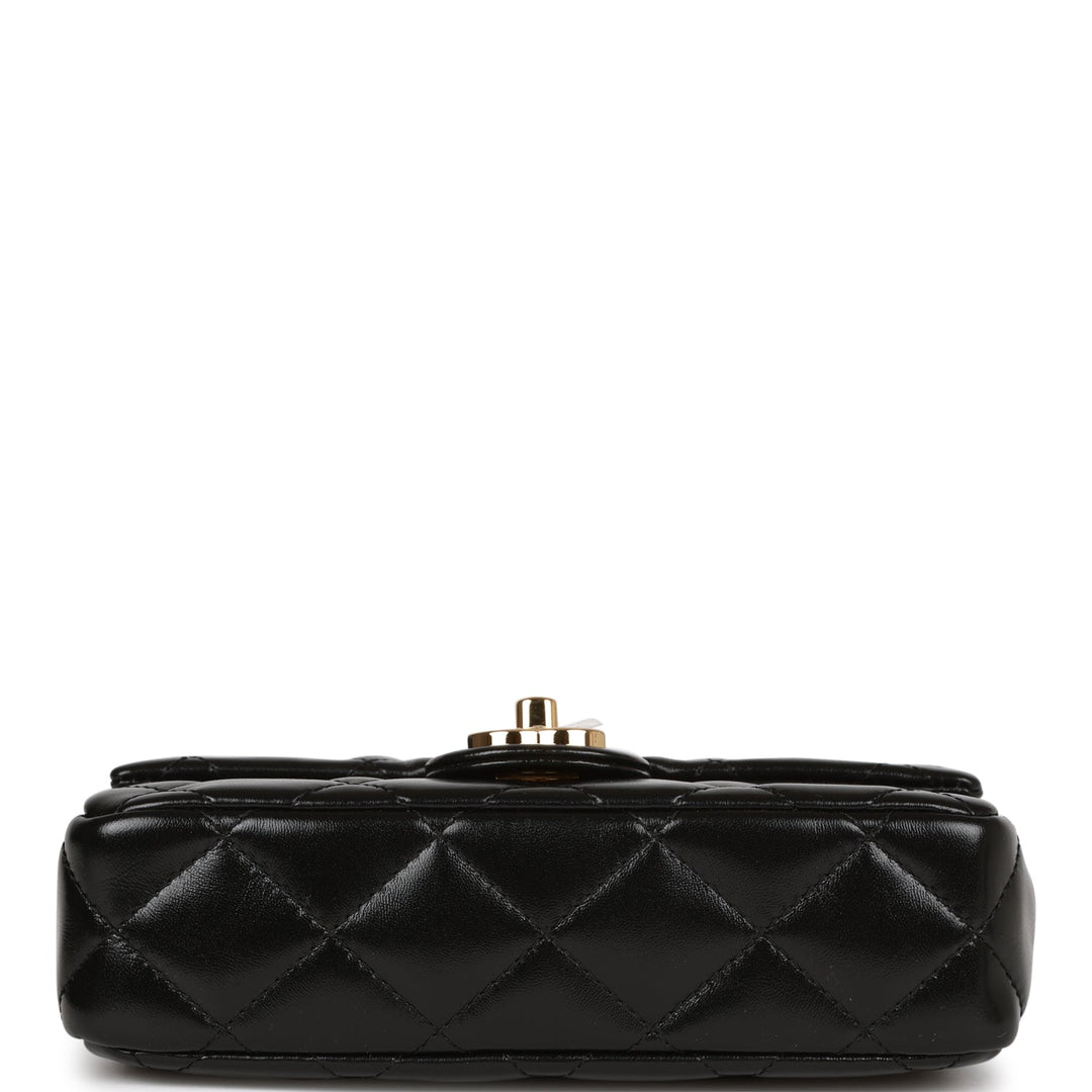 Top Quality Chanel Mini Rectangular Flap with Top Handle Black Lambskin Gold Hardware