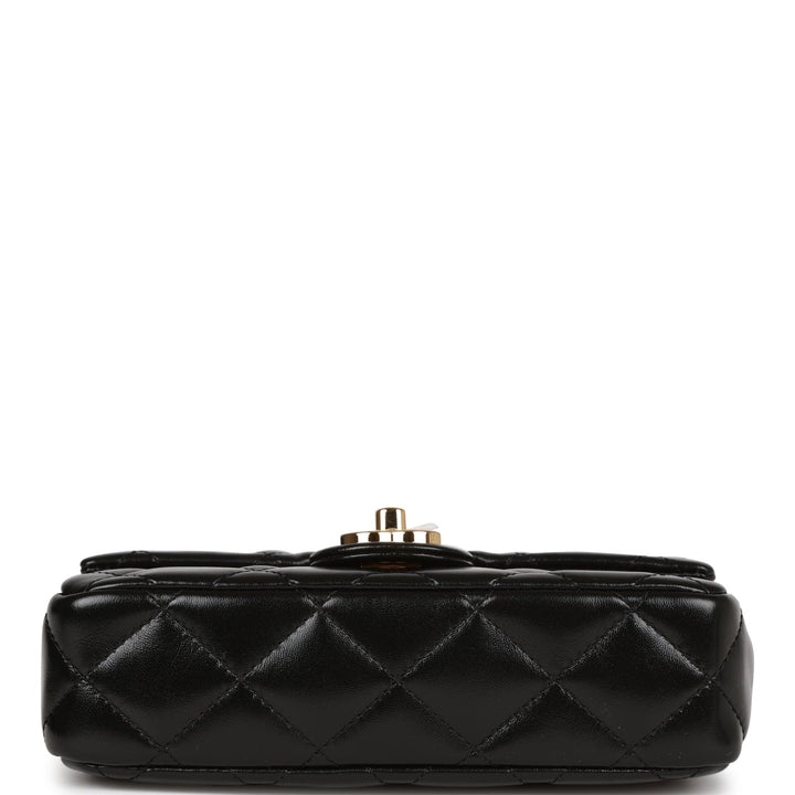 Top Quality Chanel Mini Rectangular Flap with Top Handle Black Lambskin Gold Hardware