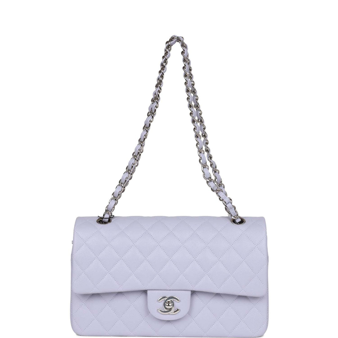 Top Quality Chanel Medium Classic Double Flap Light Purple Caviar Silver Hardware