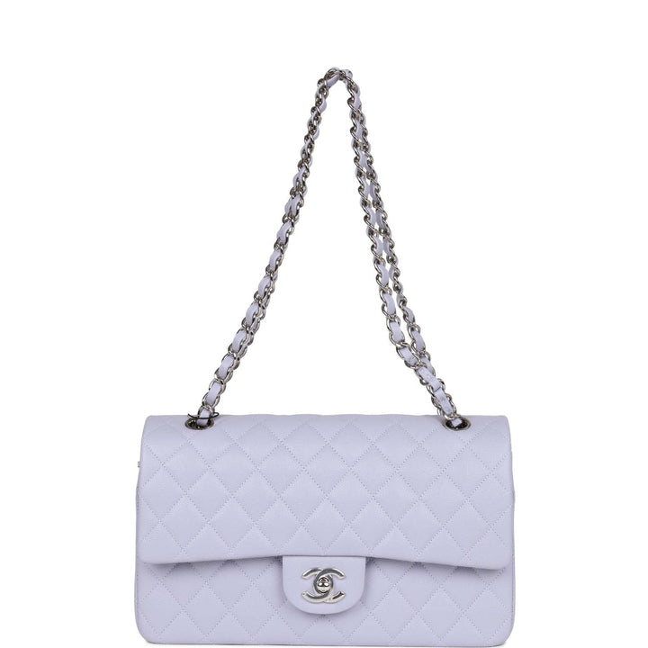 Top Quality Chanel Medium Classic Double Flap Light Purple Caviar Silver Hardware