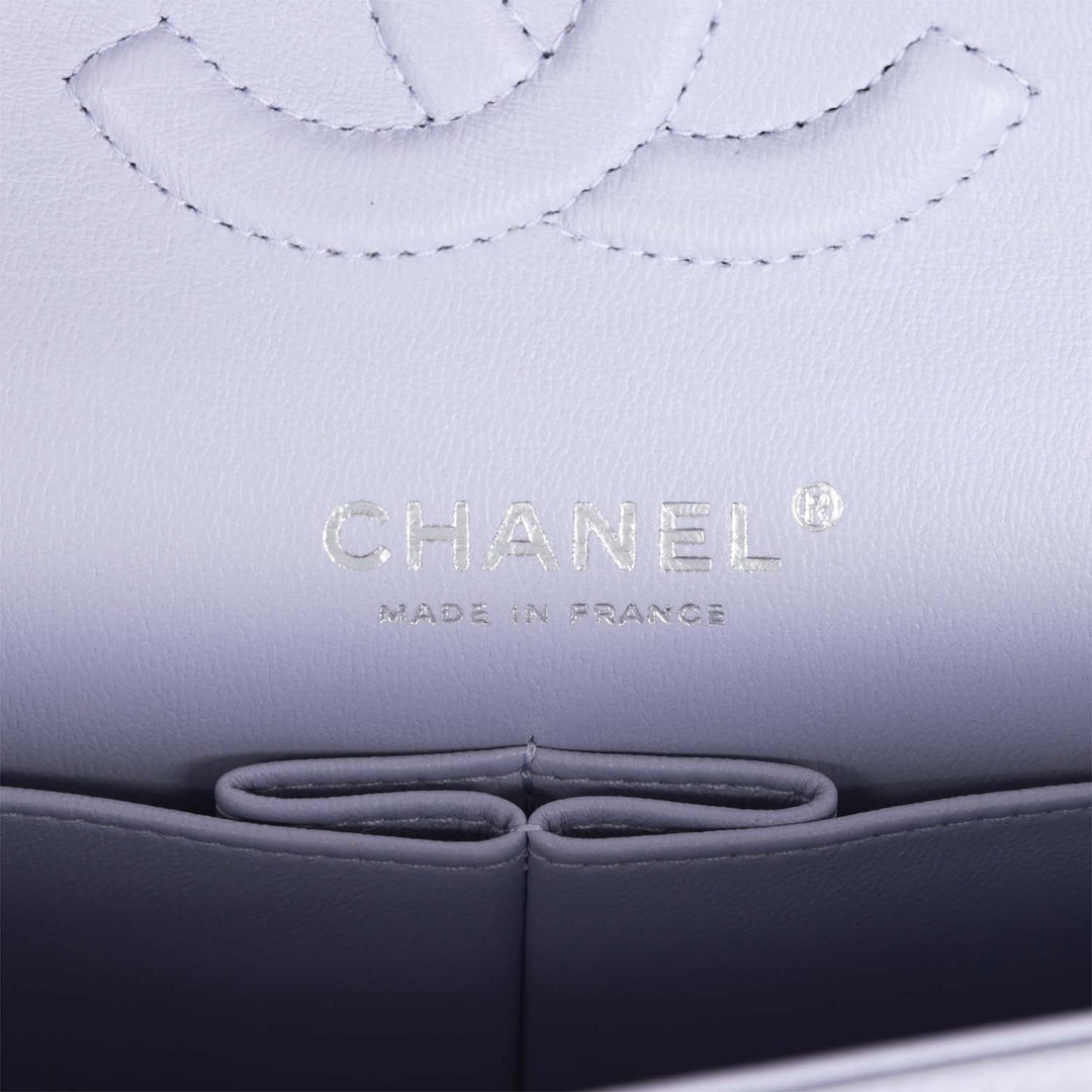 Top Quality Chanel Medium Classic Double Flap Light Purple Caviar Silver Hardware