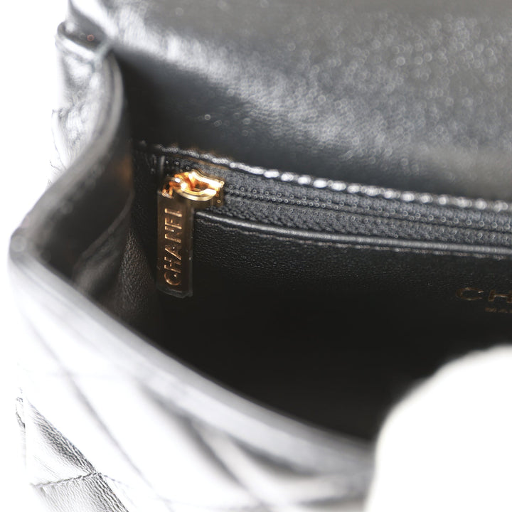 Top Quality Chanel Mini Rectangular Flap with Top Handle Black Lambskin Gold Hardware