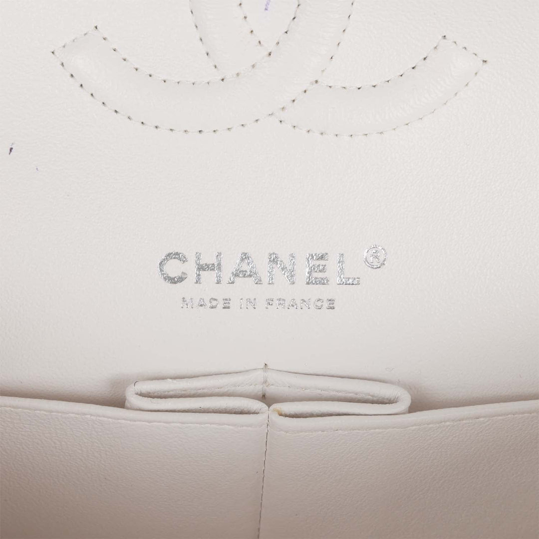 Top Quality Chanel Medium Classic Double Flap Bag White, Black, and Pink Tweed Silver Hardware