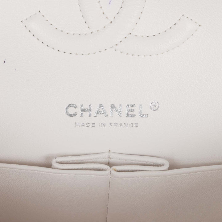 Top Quality Chanel Medium Classic Double Flap Bag White, Black, and Pink Tweed Silver Hardware
