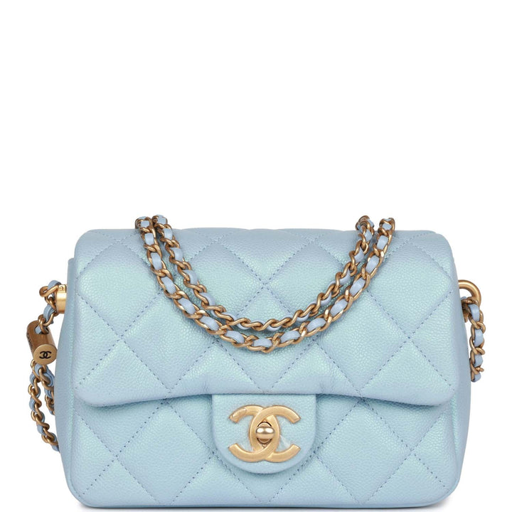 Top Quality Chanel My Perfect Mini Flap Bag Blue Iridescent Caviar Antique Gold Hardware