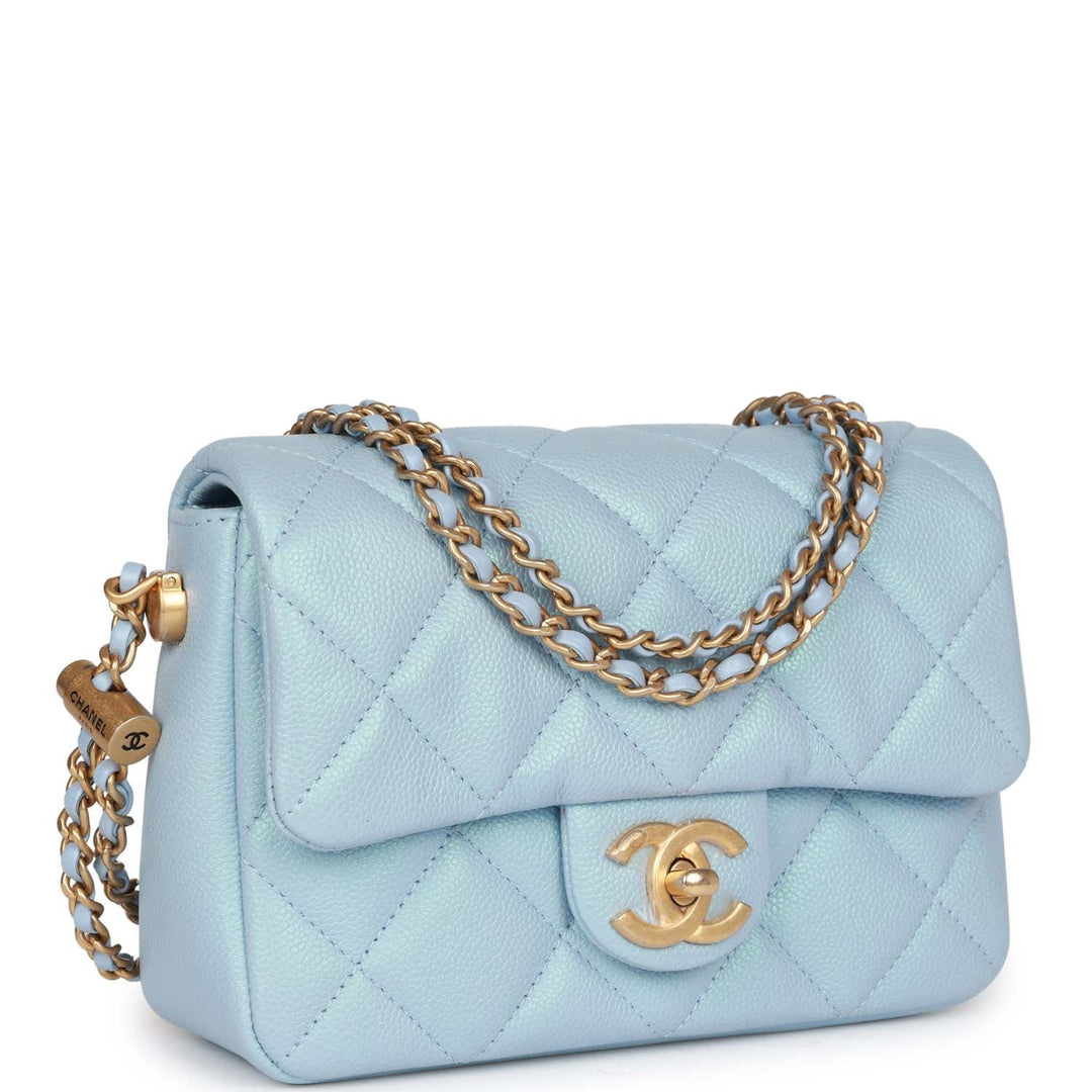 Top Quality Chanel My Perfect Mini Flap Bag Blue Iridescent Caviar Antique Gold Hardware