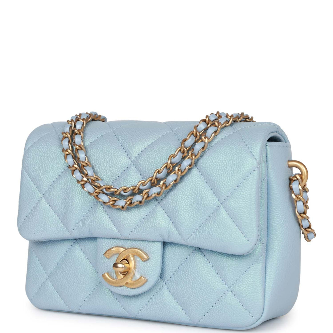 Top Quality Chanel My Perfect Mini Flap Bag Blue Iridescent Caviar Antique Gold Hardware