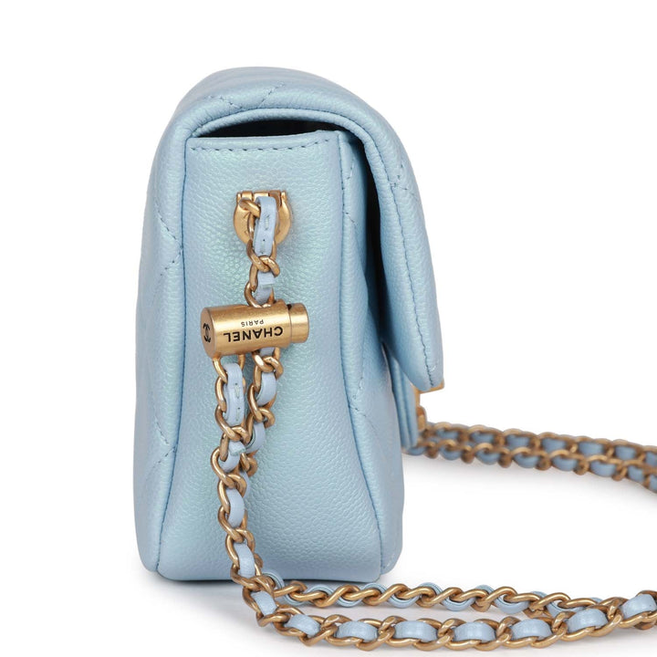 Top Quality Chanel My Perfect Mini Flap Bag Blue Iridescent Caviar Antique Gold Hardware