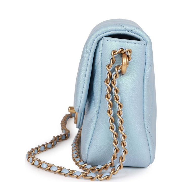Top Quality Chanel My Perfect Mini Flap Bag Blue Iridescent Caviar Antique Gold Hardware