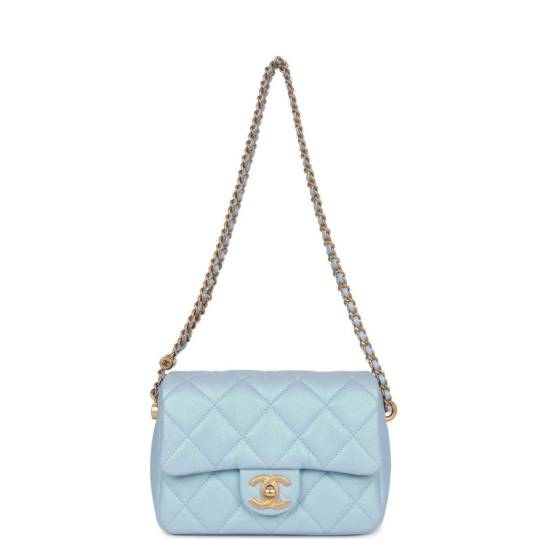 Top Quality Chanel My Perfect Mini Flap Bag Blue Iridescent Caviar Antique Gold Hardware