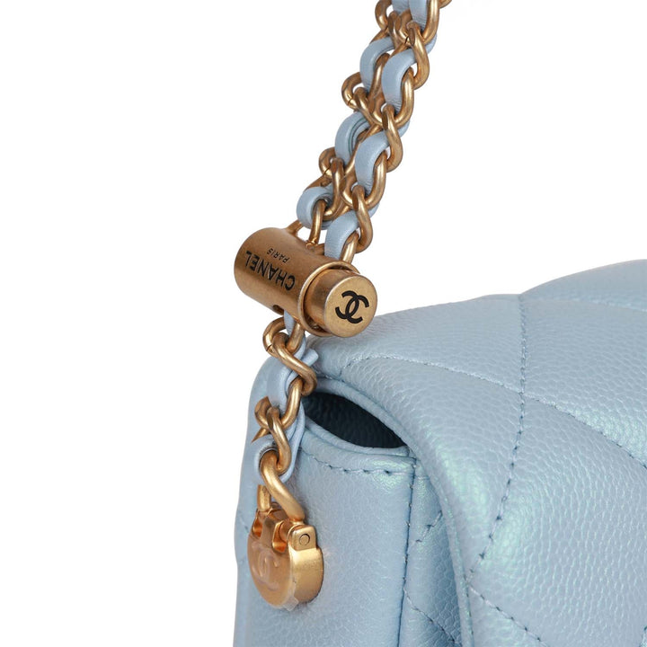 Top Quality Chanel My Perfect Mini Flap Bag Blue Iridescent Caviar Antique Gold Hardware