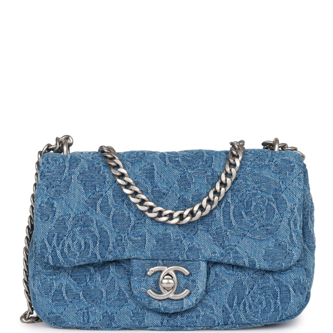 Top Quality Chanel Mini Sweetheart Crush Flap Blue Camellia Denim Silver Hardware