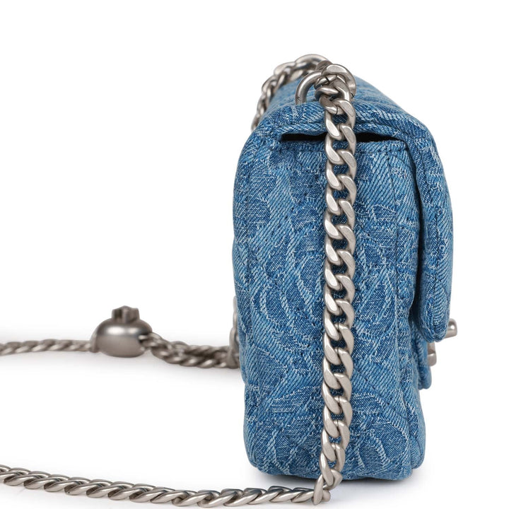 Top Quality Chanel Mini Sweetheart Crush Flap Blue Camellia Denim Silver Hardware