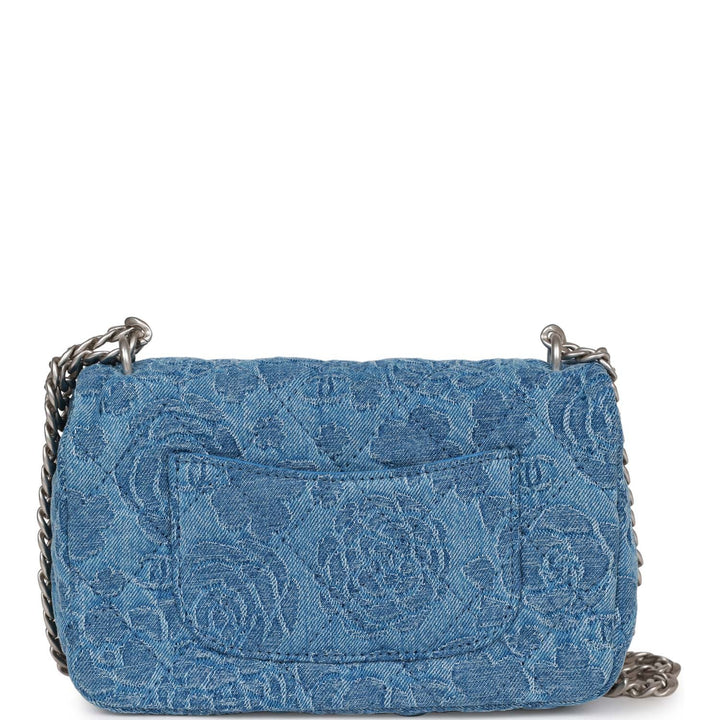 Top Quality Chanel Mini Sweetheart Crush Flap Blue Camellia Denim Silver Hardware