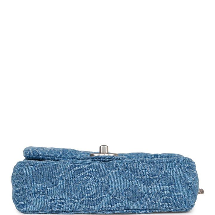 Top Quality Chanel Mini Sweetheart Crush Flap Blue Camellia Denim Silver Hardware