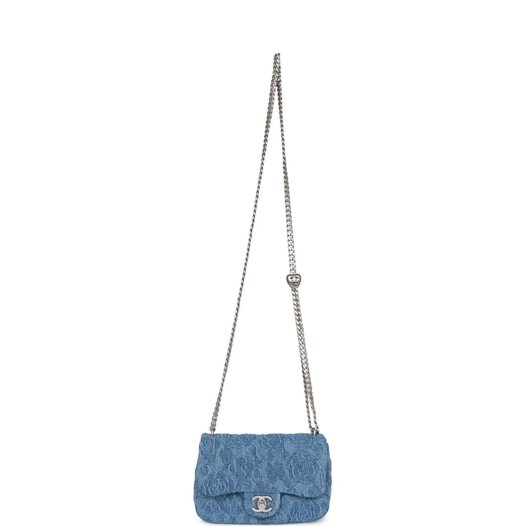 Top Quality Chanel Mini Sweetheart Crush Flap Blue Camellia Denim Silver Hardware