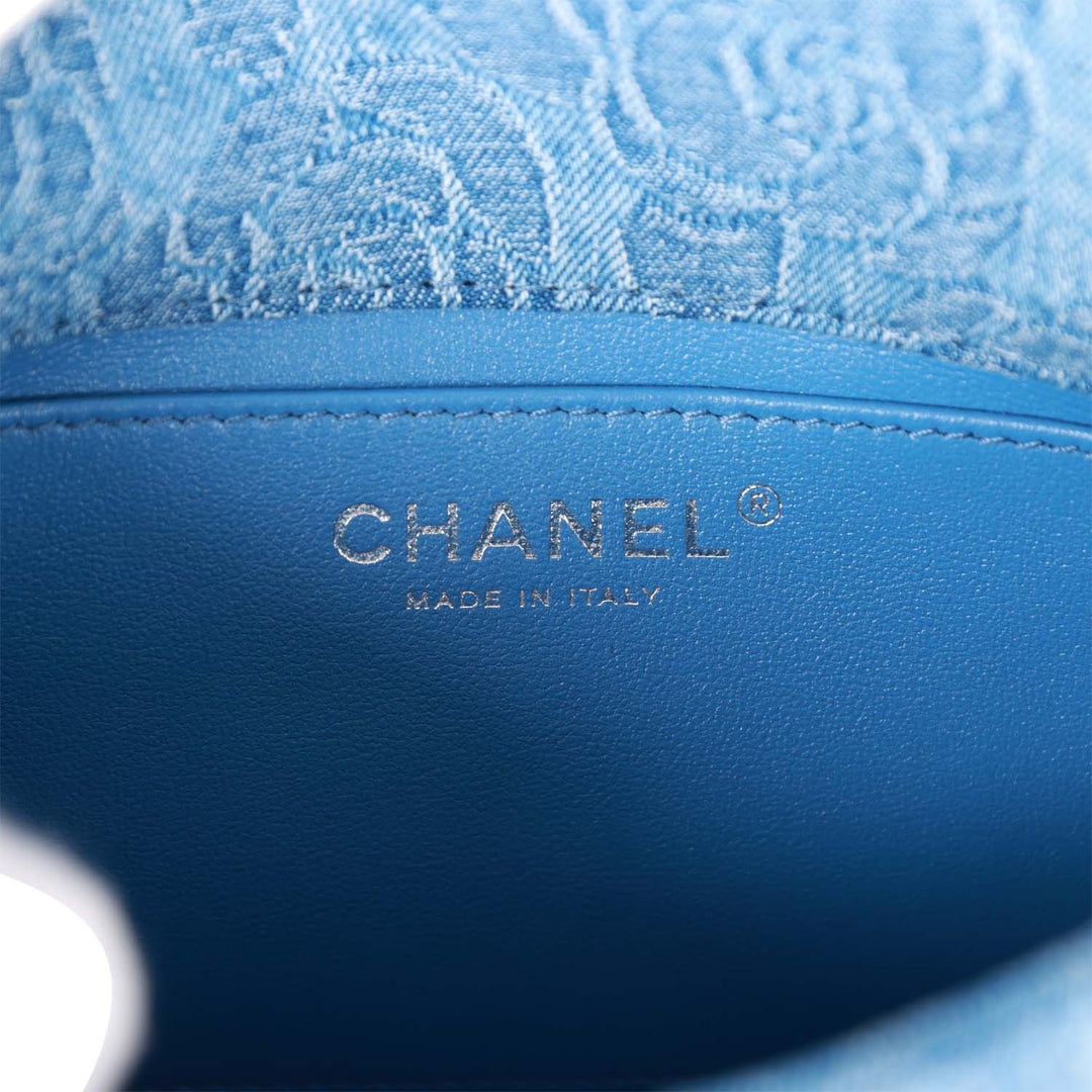 Top Quality Chanel Mini Sweetheart Crush Flap Blue Camellia Denim Silver Hardware
