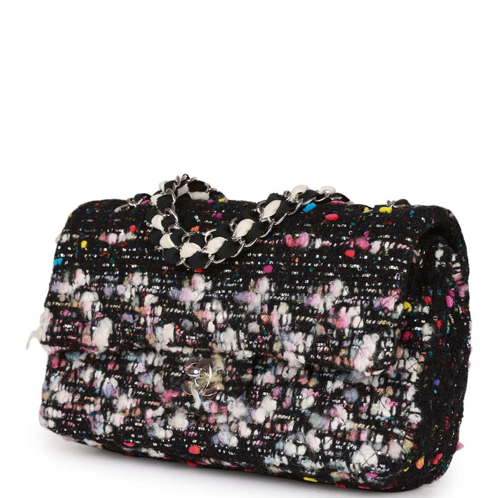 Top Quality Chanel Medium Classic Double Flap Multicolor Tweed Silver Hardware