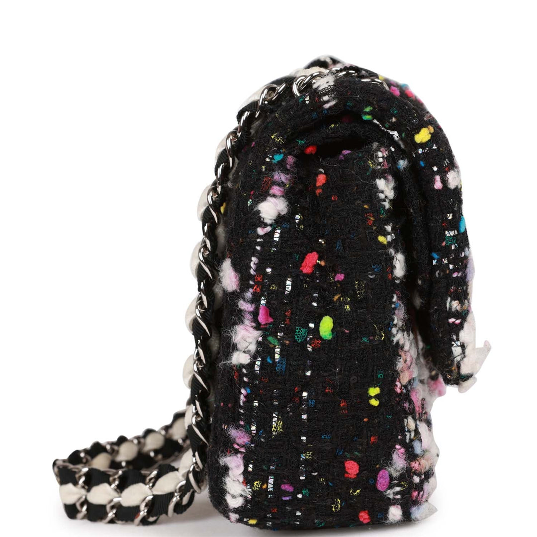 Top Quality Chanel Medium Classic Double Flap Multicolor Tweed Silver Hardware