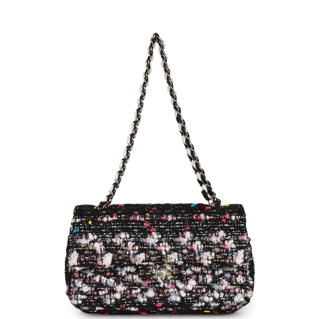 Top Quality Chanel Medium Classic Double Flap Multicolor Tweed Silver Hardware
