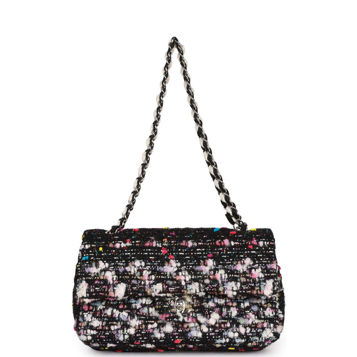 Top Quality Chanel Medium Classic Double Flap Multicolor Tweed Silver Hardware
