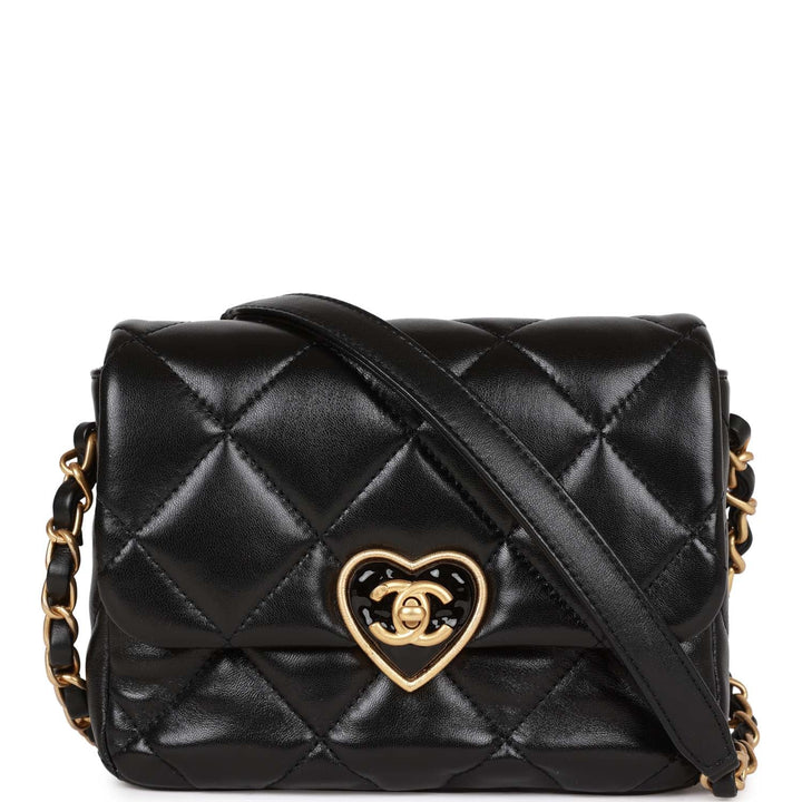 Top Quality Chanel Heart Mini Flap Bag Black Lambskin Antique Gold Hardware