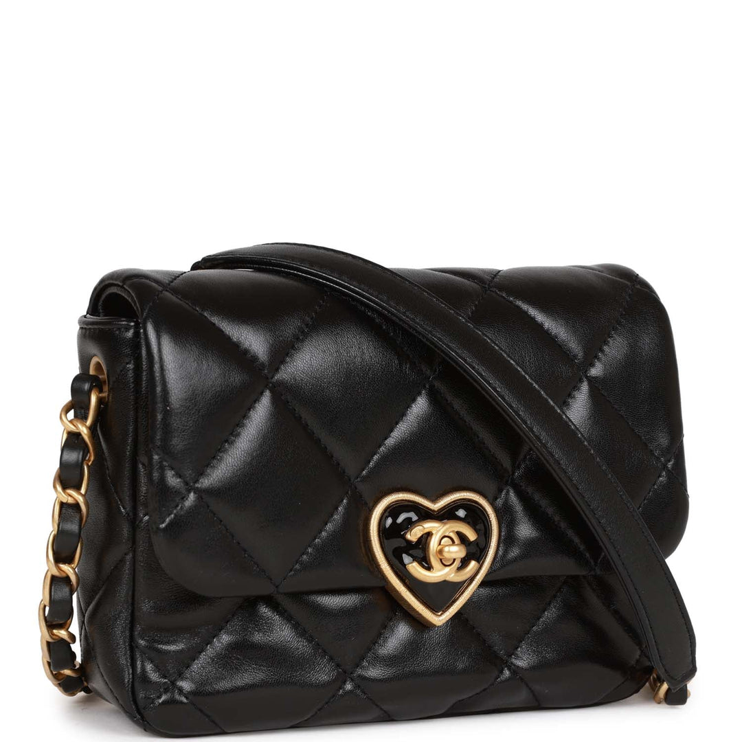 Top Quality Chanel Heart Mini Flap Bag Black Lambskin Antique Gold Hardware
