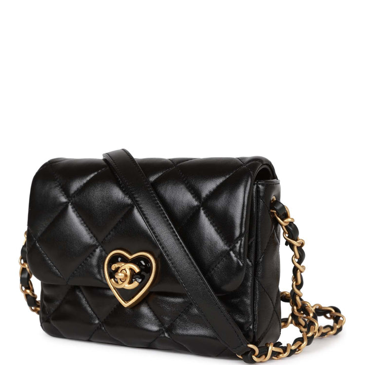 Top Quality Chanel Heart Mini Flap Bag Black Lambskin Antique Gold Hardware