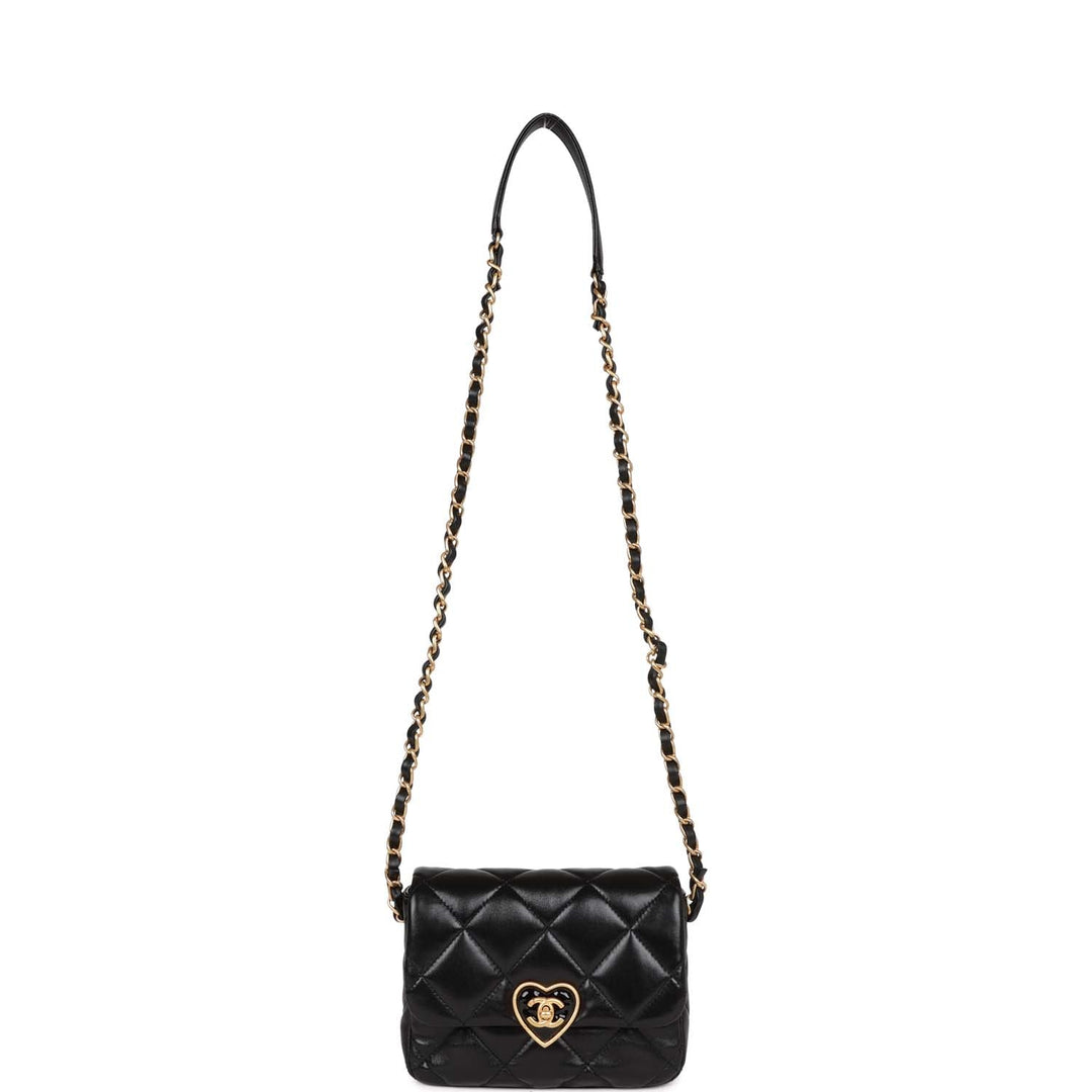 Top Quality Chanel Heart Mini Flap Bag Black Lambskin Antique Gold Hardware