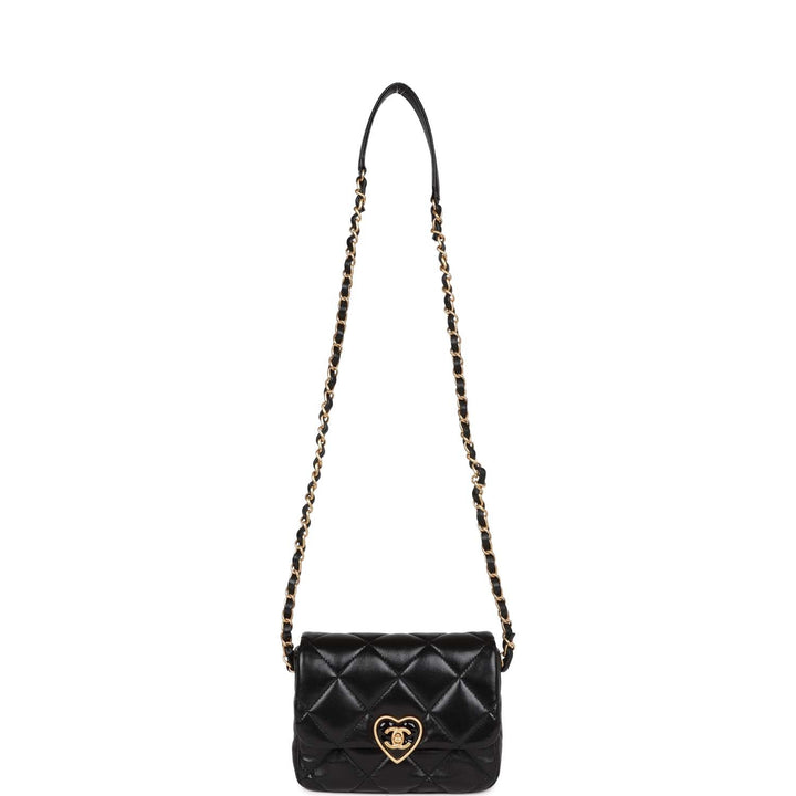 Top Quality Chanel Heart Mini Flap Bag Black Lambskin Antique Gold Hardware