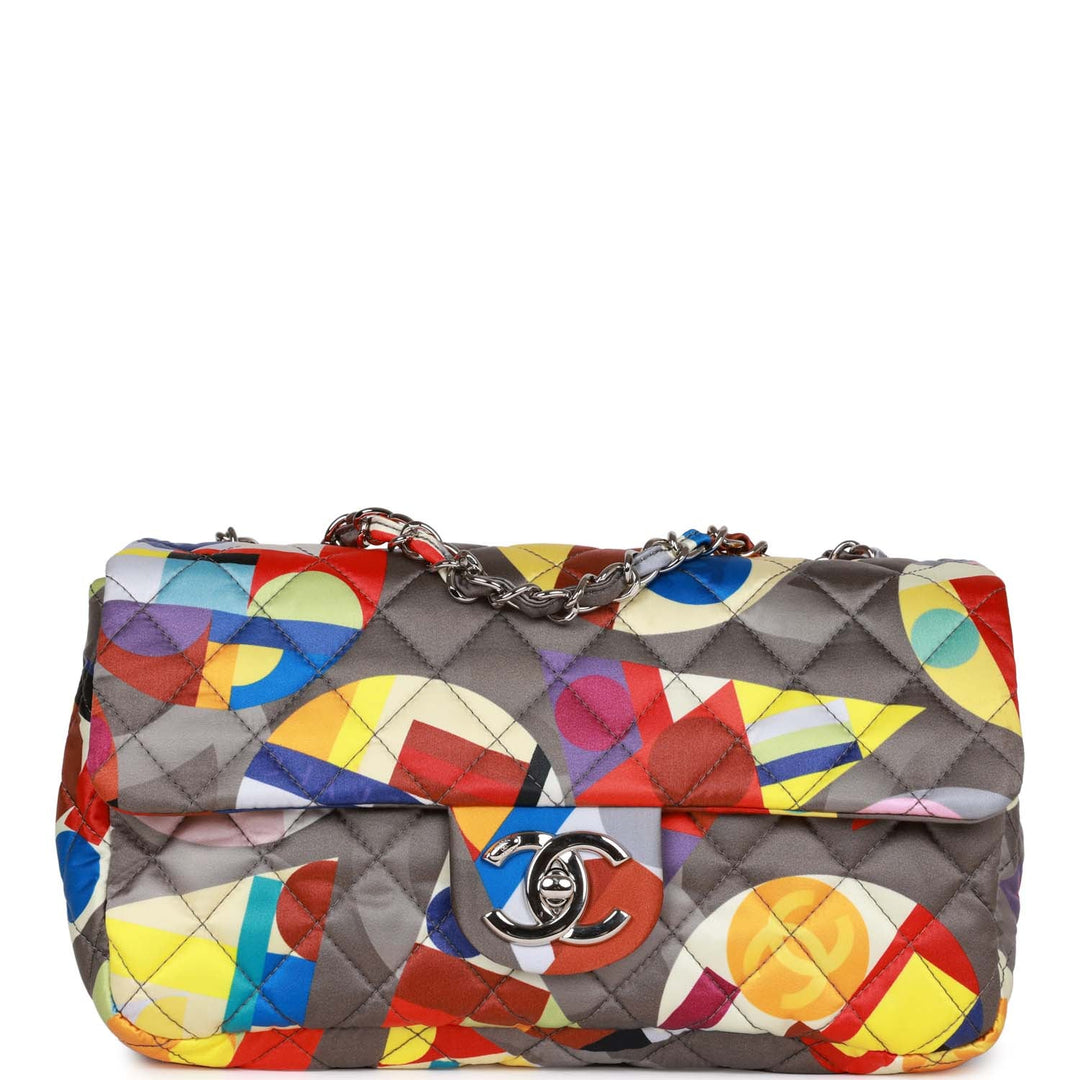 Top Quality Chanel Medium Flap Bag Coco Color Multicolor Nylon Silver Hardware