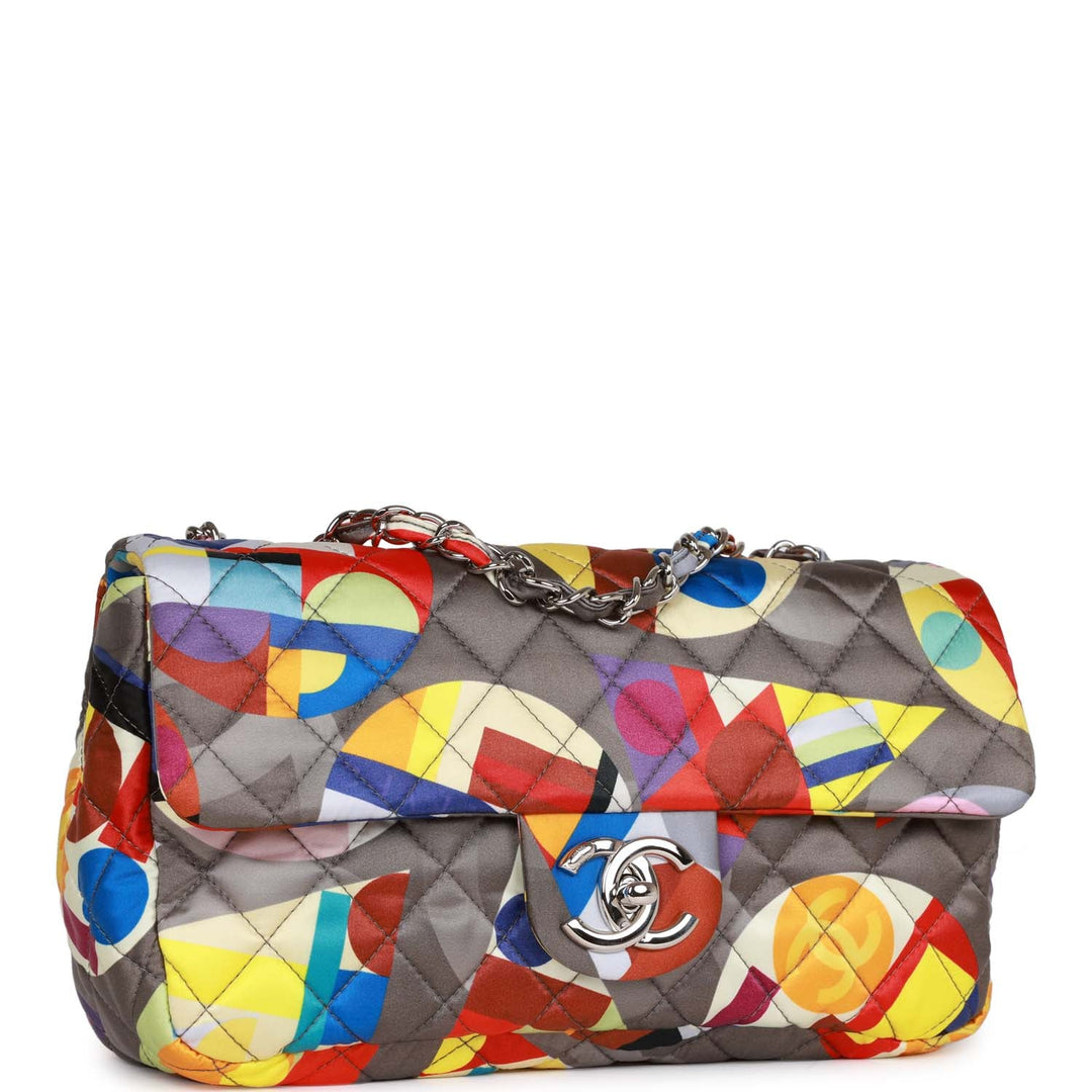 Top Quality Chanel Medium Flap Bag Coco Color Multicolor Nylon Silver Hardware