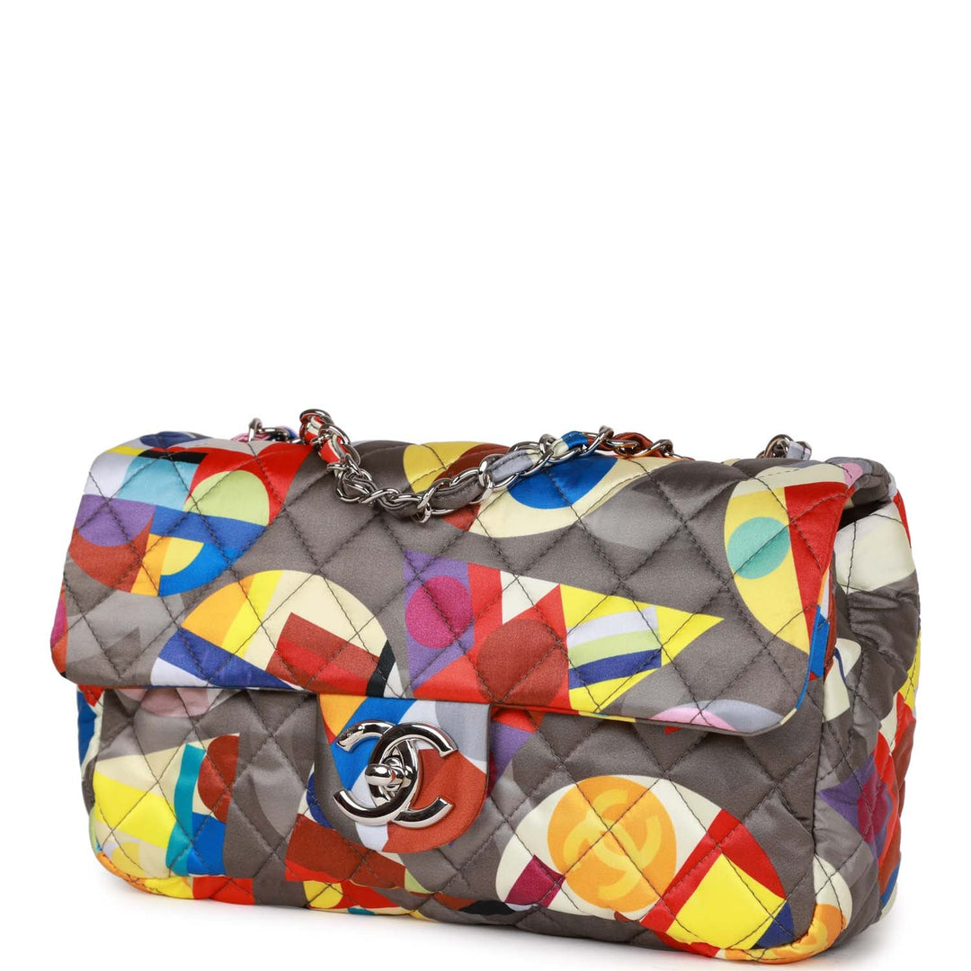 Top Quality Chanel Medium Flap Bag Coco Color Multicolor Nylon Silver Hardware